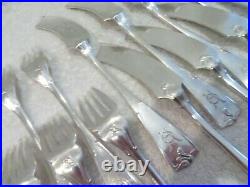 11 couverts poisson métal argenté Cailar art nouveau 1900 23p fish cutlery set
