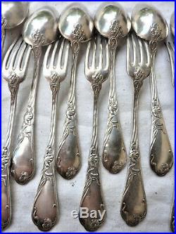 12 Couverts Boulenger Art Nouveau Iris Métal Argenté Silver Plated Cutlery