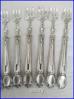 12 FOURCHETTES A HUÎTRE ARGENT MASSIF PUIFORCAT ART NOUVEAU 1900 oyster forks