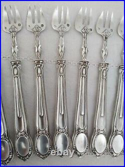 12 FOURCHETTES A HUÎTRE ARGENT MASSIF PUIFORCAT ART NOUVEAU 1900 oyster forks