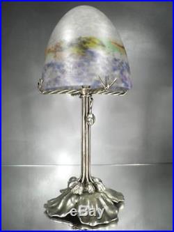 1910-20 Muller Frères Lampe En Bronze Argenté Et Pte De Verre Art Nouveau