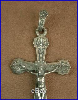 2/ Superbe Crucifix Grande Croix Pectorale En Argent Massif Art Nouveau