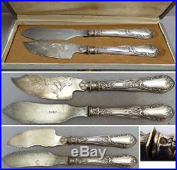 2 couteaux pelles à poisson en ARGENT vers 1900 Art Nouveau silver knife