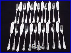 24 couverts 12 fourchettes 12 couteaux à poisson en métal argenté art nouveau