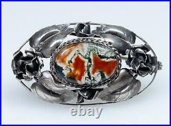 830 Argent Antique Art Nouveau Broche Agate