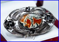 830 Argent Antique Art Nouveau Broche Agate