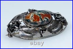 830 Argent Antique Art Nouveau Broche Agate