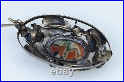 830 Argent Antique Art Nouveau Broche Agate