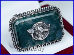 835 Argent Antique Art Nouveau Broche Agate Jagdschmuck