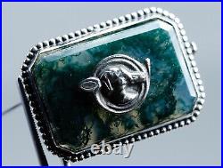 835 Argent Antique Art Nouveau Broche Agate Jagdschmuck