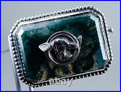 835 Argent Antique Art Nouveau Broche Agate Jagdschmuck