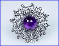 835 Argent Antique Art Nouveau Broche Naturel Améthyste