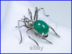 835 Argent Antique Art Nouveau Broche Spinne-Form Vert Agate