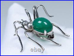 835 Argent Antique Art Nouveau Broche Spinne-Form Vert Agate