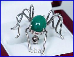 835 Argent Antique Art Nouveau Broche Spinne-Form Vert Agate