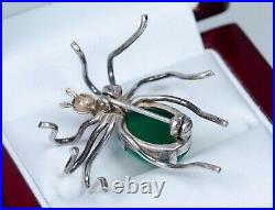 835 Argent Antique Art Nouveau Broche Spinne-Form Vert Agate