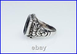 835 Argent Antique Art Nouveau Hommes-Bague / Chevalière Sculpture Sur Onyx