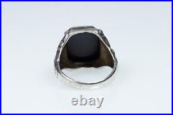 835 Argent Antique Art Nouveau Hommes-Bague / Chevalière Sculpture Sur Onyx