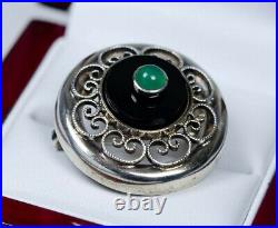 835 Argent Broche Antique Art Nouveau Onyx Et Chrysoprase Gustav Hauber