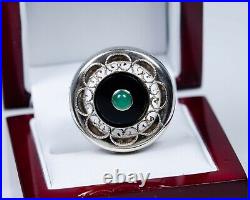 835 Argent Broche Antique Art Nouveau Onyx Et Chrysoprase Gustav Hauber