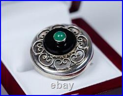 835 Argent Broche Antique Art Nouveau Onyx Et Chrysoprase Gustav Hauber