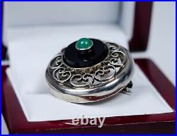 835 Argent Broche Antique Art Nouveau Onyx Et Chrysoprase Gustav Hauber