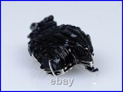 835 Argent Broche Antique Art Nouveau Sculpture En Obsidienne Hibou