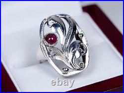 835 Argent Style Ancien Art Nouveau Anneau 0,40 CT Rubis