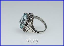 900 Argent Style Ancien Art Nouveau Anneau 7.00 CT Aigue-Marine (Testé)