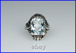 900 Argent Style Ancien Art Nouveau Anneau 7.00 CT Aigue-Marine (Testé)