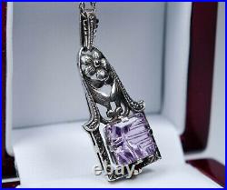 935 Argent Pendentif Art Nouveau Antique Avec Améthyste Sculpture