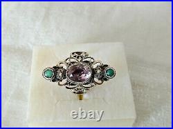 ANCIENNE BAGUE ARGENT MASSIF OR AMÉTHYSTE TURQUOISE silver ring Austrian