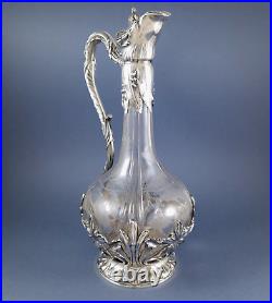 Aiguière Art Nouveau en cristal et argent massif Minerve