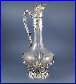 Aiguière Art Nouveau en cristal et argent massif Minerve