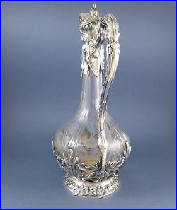 Aiguière Art Nouveau en cristal et argent massif Minerve