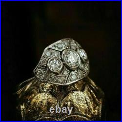 Ancien Art Déco 2.28CT Diamant Rond Vintage Bague de Fiançailles 925 Argent
