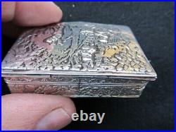 Ancien Boite Argent Art Nouveau Bonbonniere Pilulier Tabatiere Massif Silver Box