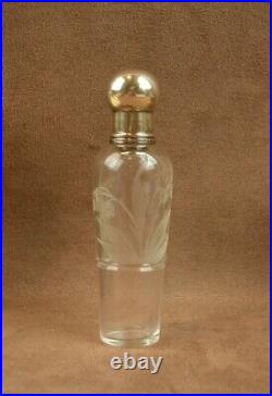 Ancien Flacon Flasque Cristal Argent Massif Art Nouveau Decor De Muguet