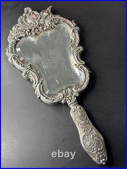 Ancien Miroir Face À Main En Argent Massif minerve art nouveau LOUIS XV