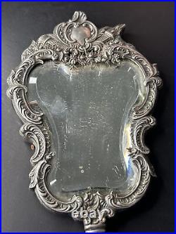 Ancien Miroir Face À Main En Argent Massif minerve art nouveau LOUIS XV