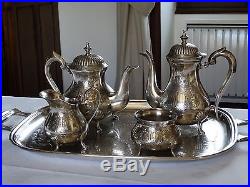 Ancien SERVICE thé/café 5 pièces métal argenté E. P. N. S décor floral Art Nouveau
