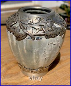 Ancien Vase En Porcelaine De Glatigny Monté Argent Epoque Art Nouveau 1900