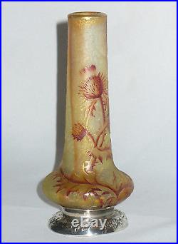 Ancien Vase Pate Verre Degagé à l'Acide Daum Art Nouveau Monture Argent Massif