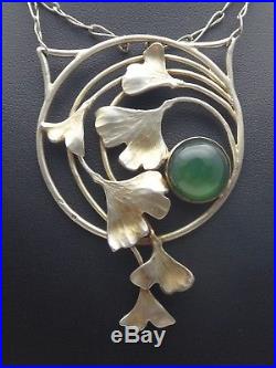 Ancien collier pendentif Art Nouveau argent massif vermeil et pate de verre 1900