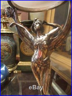 Ancien sculpture statue lampe lamp WMF epoque art nouveau 1900 metal argenté