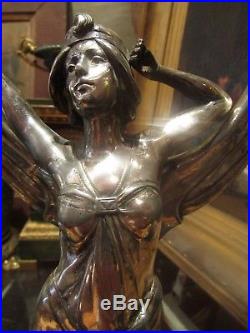 Ancien sculpture statue lampe lamp WMF epoque art nouveau 1900 metal argenté