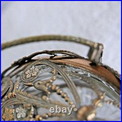 Ancien sucrier XIXe art nouveau 1900 laiton argenté verre decor papillons 12 cm