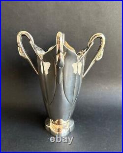 Ancien vase coupe métal argenté Art nouveau Art Deco décor cygne