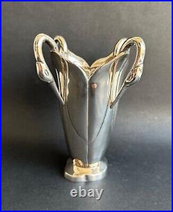 Ancien vase coupe métal argenté Art nouveau Art Deco décor cygne
