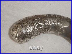 Ancienne Canne de marche pommeau en argent ART NOUVEAU décor de fleurs